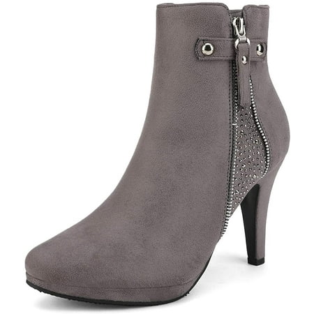 

Dream Pairs Womens Fashion Ankle Boots Stiletto High Heels Zip Up Winter Booties CECILE LIGHT/GREY Size 7.5