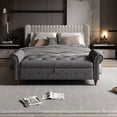 thumbnail image 2 of 63" Storage Ottoman Bench, Button Tufted End of Bed Bench with Rolled Arms, Storage Bench with Solid Wood Legs, for Living Room, Bedroom, Entryway, Gray, 2 of 7