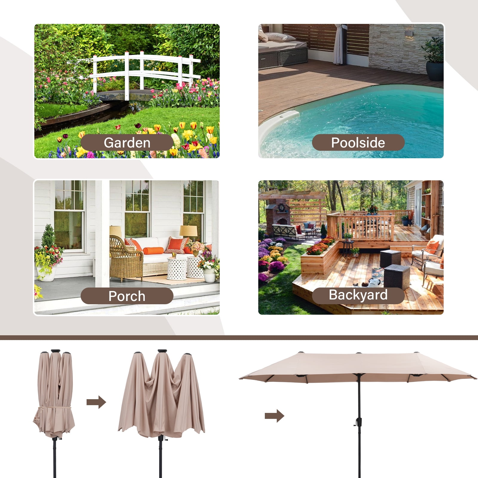 Autlaycil 13 FT Beige Patio Umbrella with Sun Protection & Easy Crank for Deck Pool Market