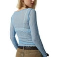 thumbnail image 4 of Women Y2k Lace See Through Long Sleeve Tees Sexy Slim Fitted Crop Top Solid Color Stretchy Fashion Shirts Outfit, 4 of 6