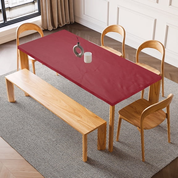 Uxcell Fitted Tablecloth with Elastic Edge, PU Stretch Rectangle Table Cloth Waterproof Stretchable Tables Cover for 24 x 24 Inch Table Indoor & Outdoor Restaurant Party, Dark Red