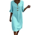 thumbnail image 2 of DYTTDG Women's V-Neck Button Down Midi Dress, Casual Loose Fit Ruffle Short Sleeve Tunic Dress with Pockets, 2 of 8