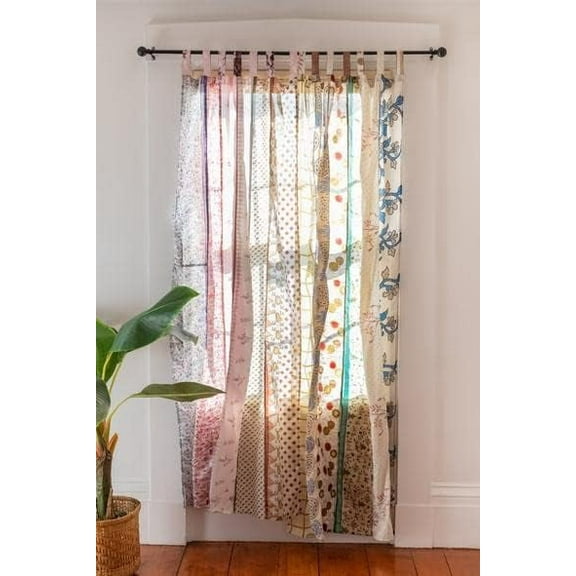 KLAVATE Indian Saree Silk Curtain Patchwork Saree Bohemian Ethnic Wall hanging Curtains Light Filtering Drape Window Decor Set of 2 Panels