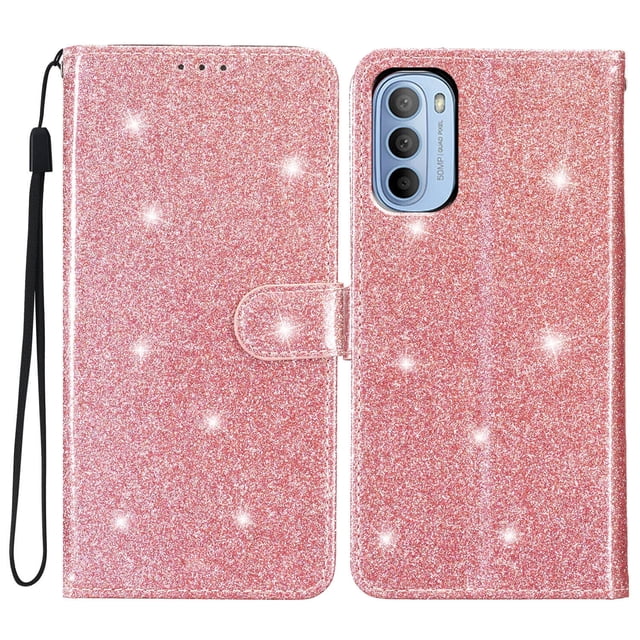 Compatible with Motorola Moto G82/ G52 Sparkling Glitter Wallet Case with Card Pocket Flip Cover