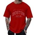 thumbnail image 2 of Rggeeun Men'S T-Shirts Fashion Boston Letter Print Short Sleeve Crew Neck Comfor Training Casual Tops,Red,Xxl, 2 of 4