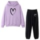 thumbnail image 1 of Gibobby Conjunto de sudadera y pantalones Traje pantalón térmico con capucha y estampado de de corazón para mujer(Morado,M), 1 of 3