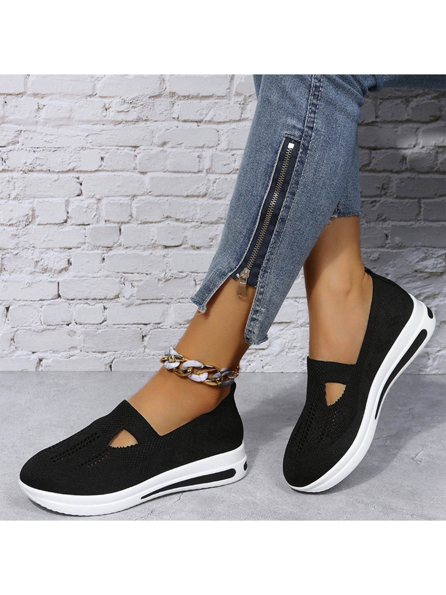 Women Round Toe Flat Running Sneaker Light Slip on Casual Shoes Athletic Loafer 