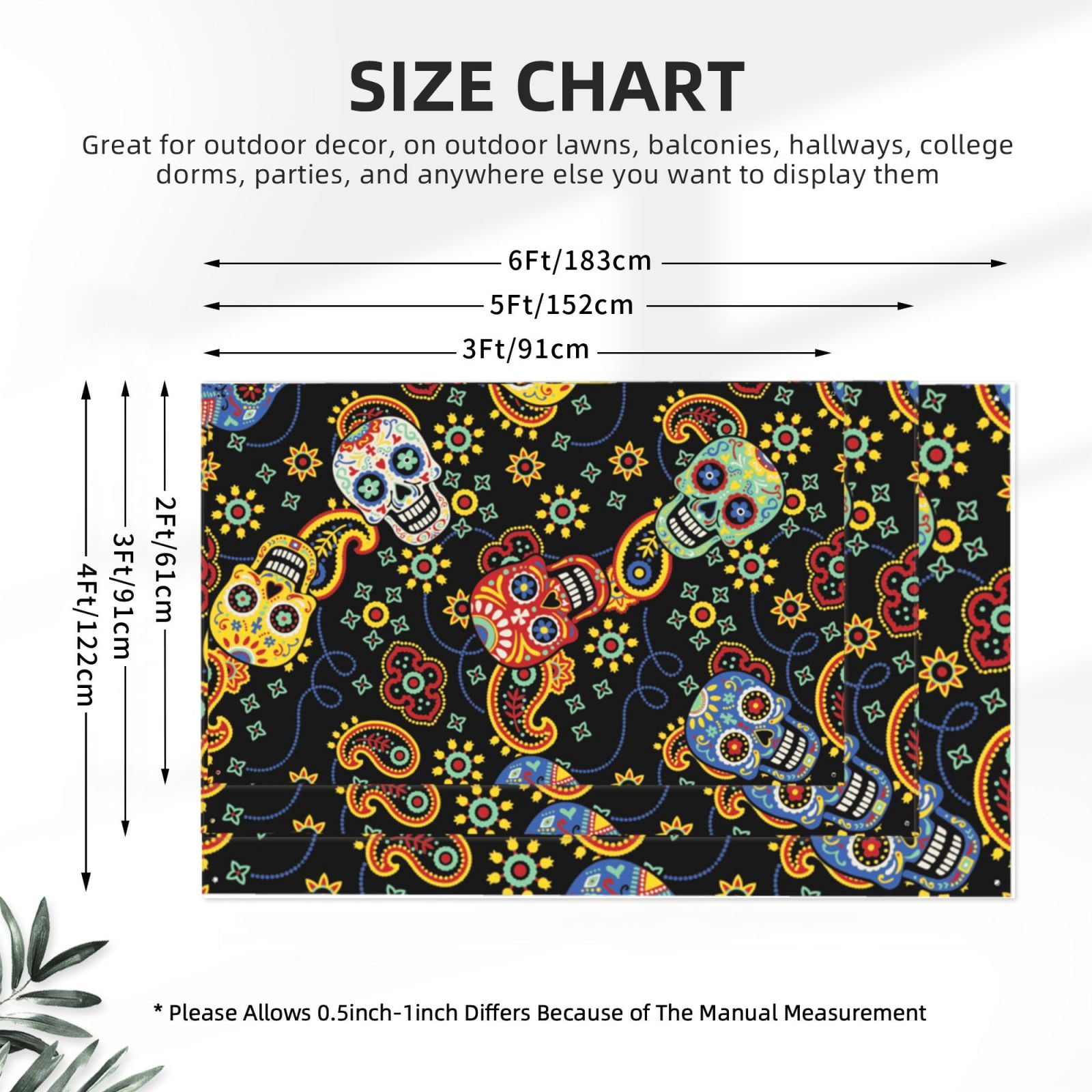Mexican Skull Paisley Four Hole Decorated Banner Flag for Garden Yard Home Decoration Indoor Outdoor 4x6 Ft