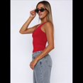 thumbnail image 4 of Camiseta Sin Mangas con Cuello Cuadrado para Mujer, de Doble Capa, Básica, para Entrenamiento de Verano, Informal. Rojo S, 4 of 7