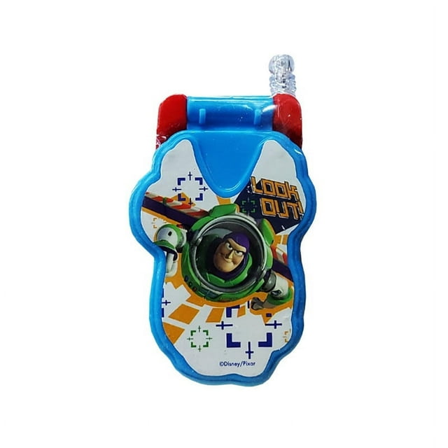 kit de 5 celular con sonido toy mark toy story Verde, celular infantil de plástico con arte de Buzz Lightyear y luz superior, vista frontal centrada, tamaño aprox. 6 x 3 x 11 cm, recomendado para 3 años en adelante; juguete interactivo ideal para juego imaginativo.