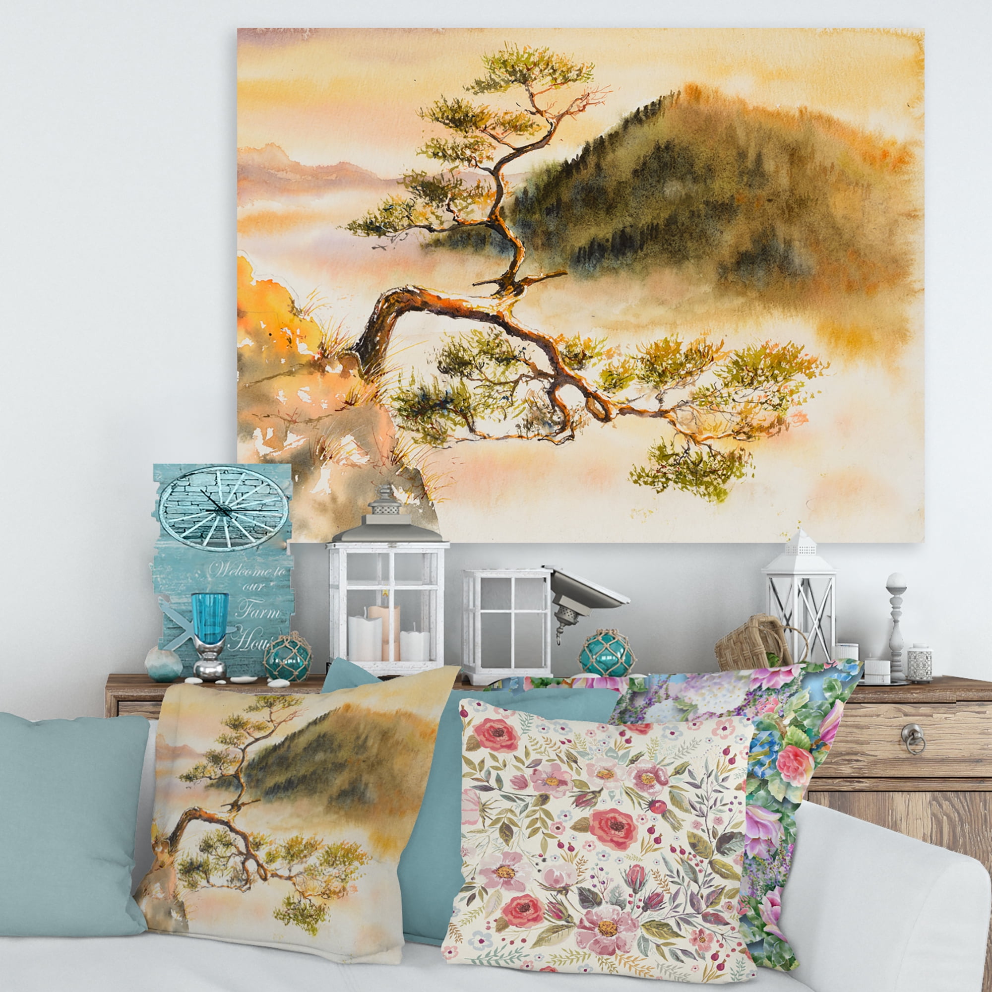 Designart ' The Top of Sokolica Peak With Curved Pine Tree ' Traditional Canvas Wall Art Print
