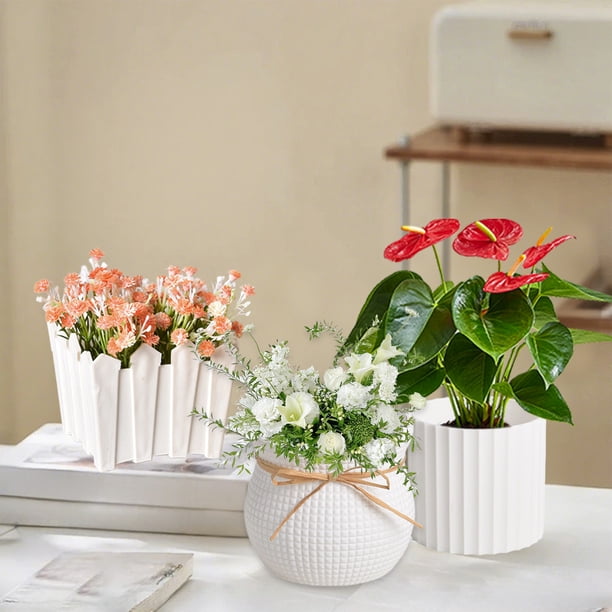 Florero de Plástico de Estilo Moderno | Blanco | 9X9X7Cm | Decoración para El Hogar | Ideal para Regalar