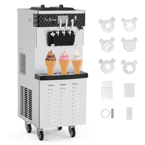 Zzistar Commercial Ice Cream Machine with Two 7L Hoppers, Portable 2450W 3 Flavor Ice Cream Maker with LCD Panel & 4 Casters