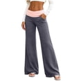 thumbnail image 3 of cocolona Womens Patchwork Casual Yoga Pants Elastic Waist Straight Wide Leg Workout Lounge Pants with Pockets, 3 of 5