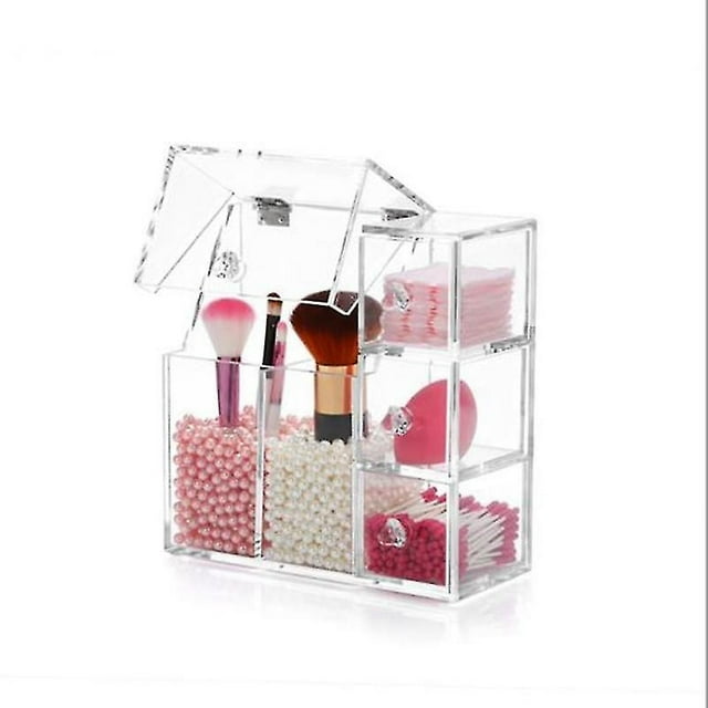Organizador de pinceles de maquillaje acrílicos con 3 cajones