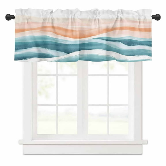 Abstract Wave Valances for Windows Watercolor Blue Modern Art Rod Pocket Curtain Valance Window Treatment Short Curtains for Kitchen Living Room, 54"x18"