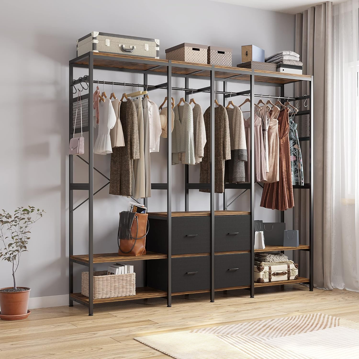 Closet organizer with hanging rod deals