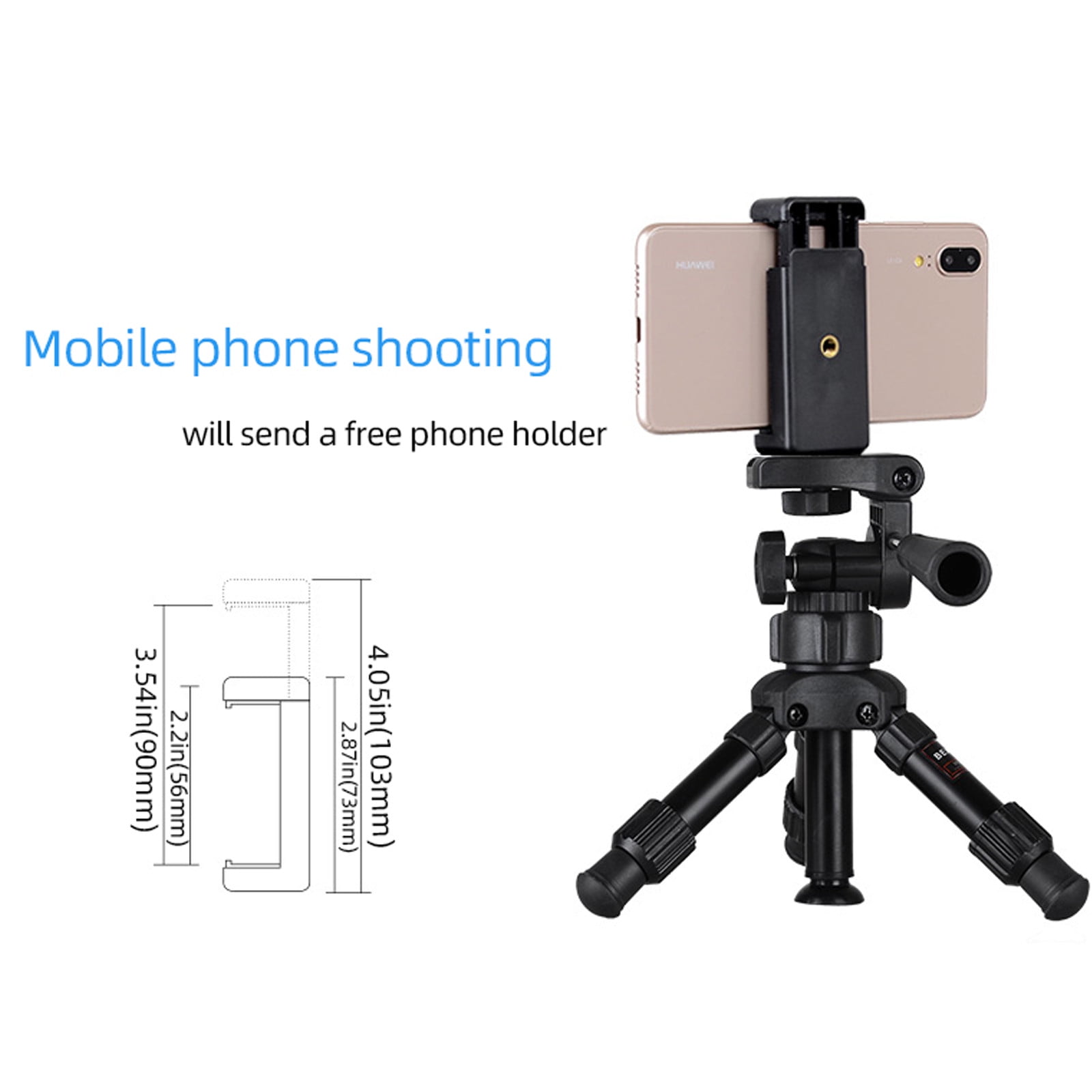 Mini Desktop Tripod Kit with 3-Way Panoramic Head – Portable Aluminum Camera Stand with Phone Holder, 360° Rotation, Adjustable Height, Compatible with DSLR, Mirrorless, Smartphone