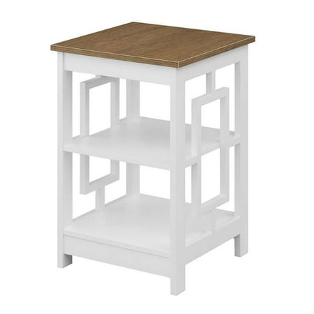 Pemberly Row End Table with Shelves in White Wood with Driftwood Top Finish