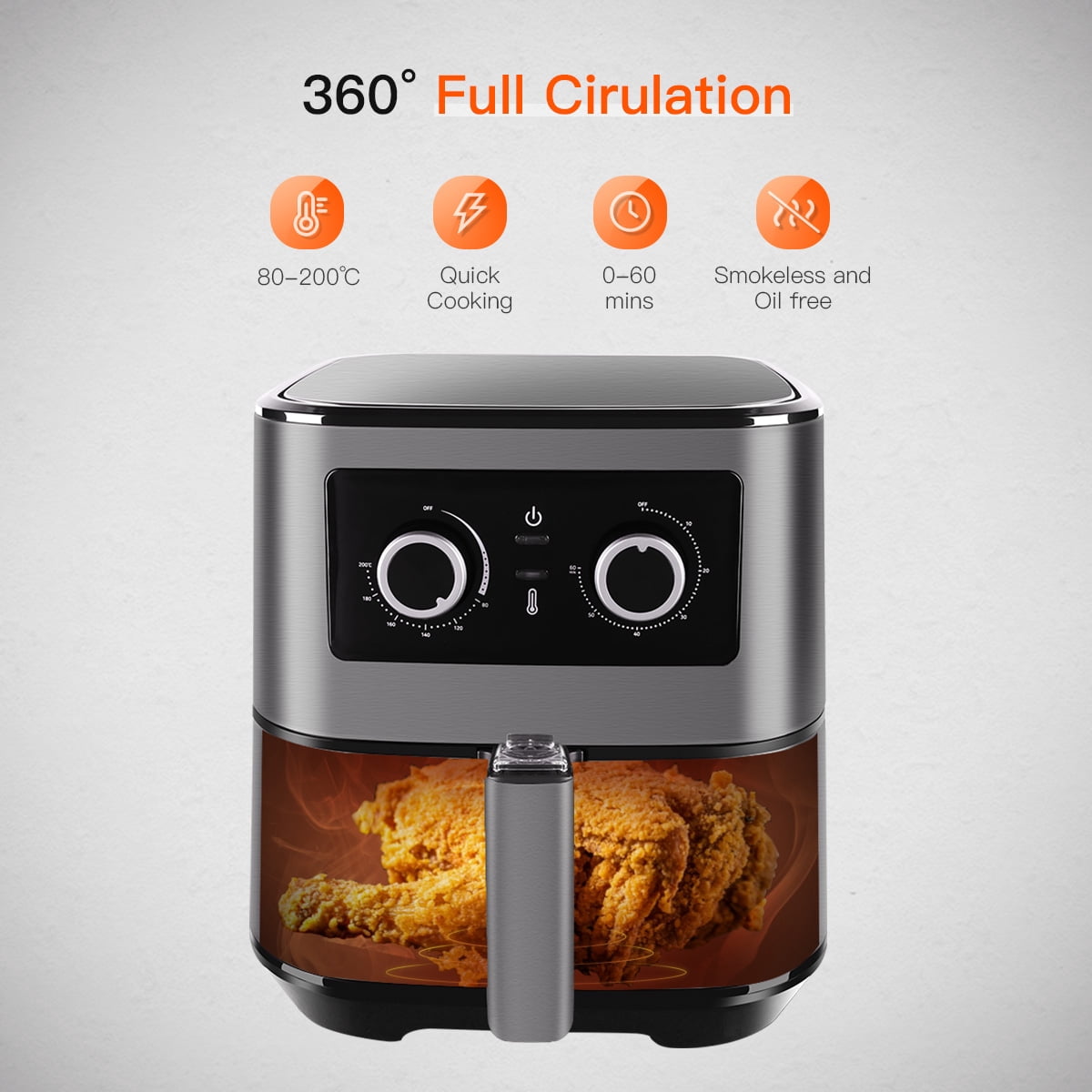 Uten 5.8 Qt Air Fryer Toaster Oven, 1700W 8-in-1 Air Fryer with Electric Knob Control, Adjustable Timer & Temperature, Nonstick Basket for Roast Bake Reheat, Easy Clean Compact, Black