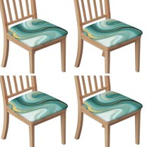 Teal Gold Marble Seat Covers for Dining Room Chairs Set Of 4,Stretch Printed Washable Chair Seat Cover with Elastic Ties and Button,Removable Waterproof Couch Cushion Covers