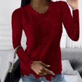 thumbnail image 2 of Lace Tops for Women Fashion Sexy Crew Neck Shirts Summer Solid Long Sleeve T-Shirt Slim Fit Comfy Blouses Going Out Top Basics Lightweight Tshirts 2026 Trendy Vacation Flowy Cropped T-Shirt, 2 of 5