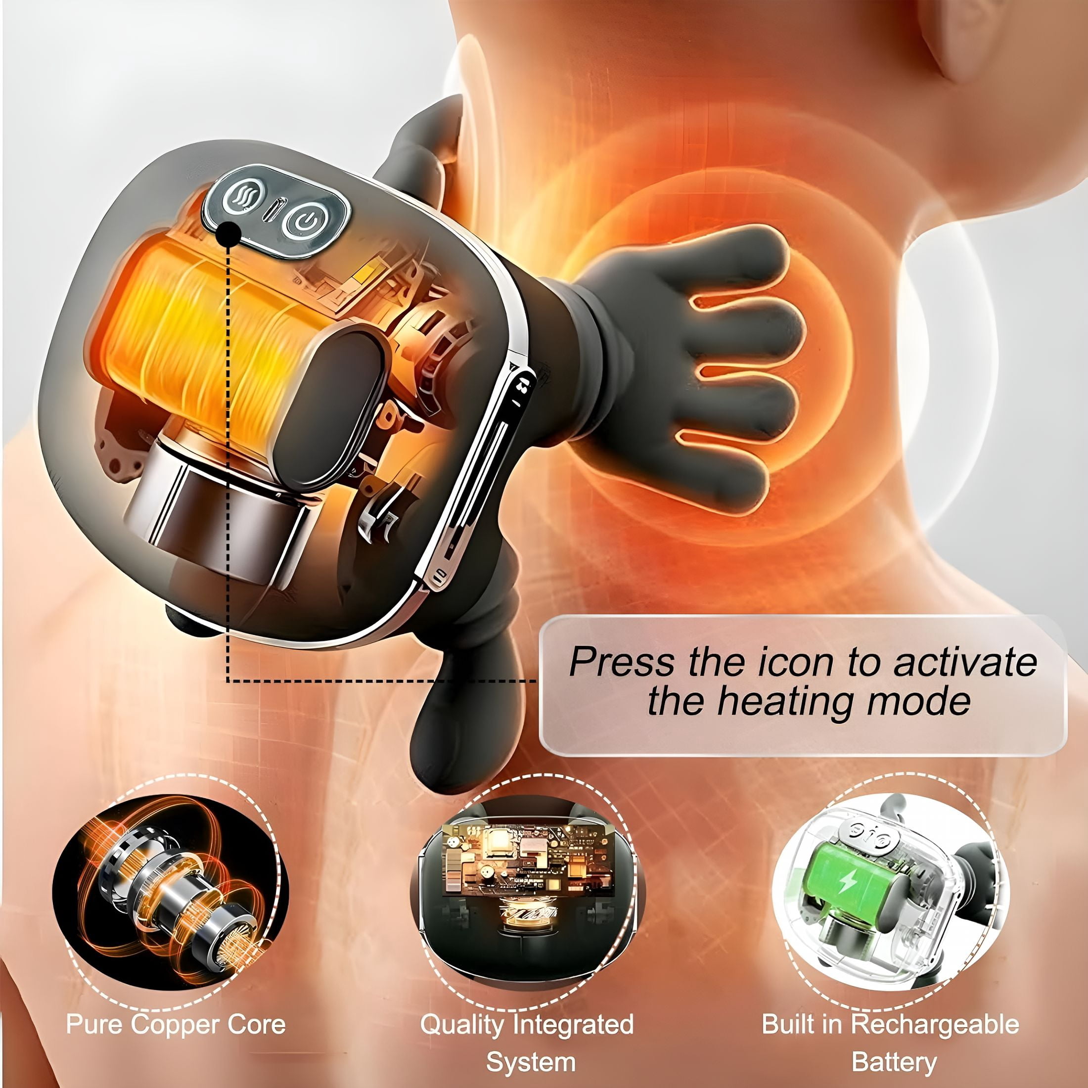 XIRQI Neck Massager with Heat and Compression - Deep Tissue Shiatsu Kneading for Pain Relief