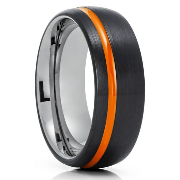 Orange Tungsten Ring,Black Wedding Ring,Tungsten Carbide Ring,Gunmetal Wedding Ring,Man & Woman