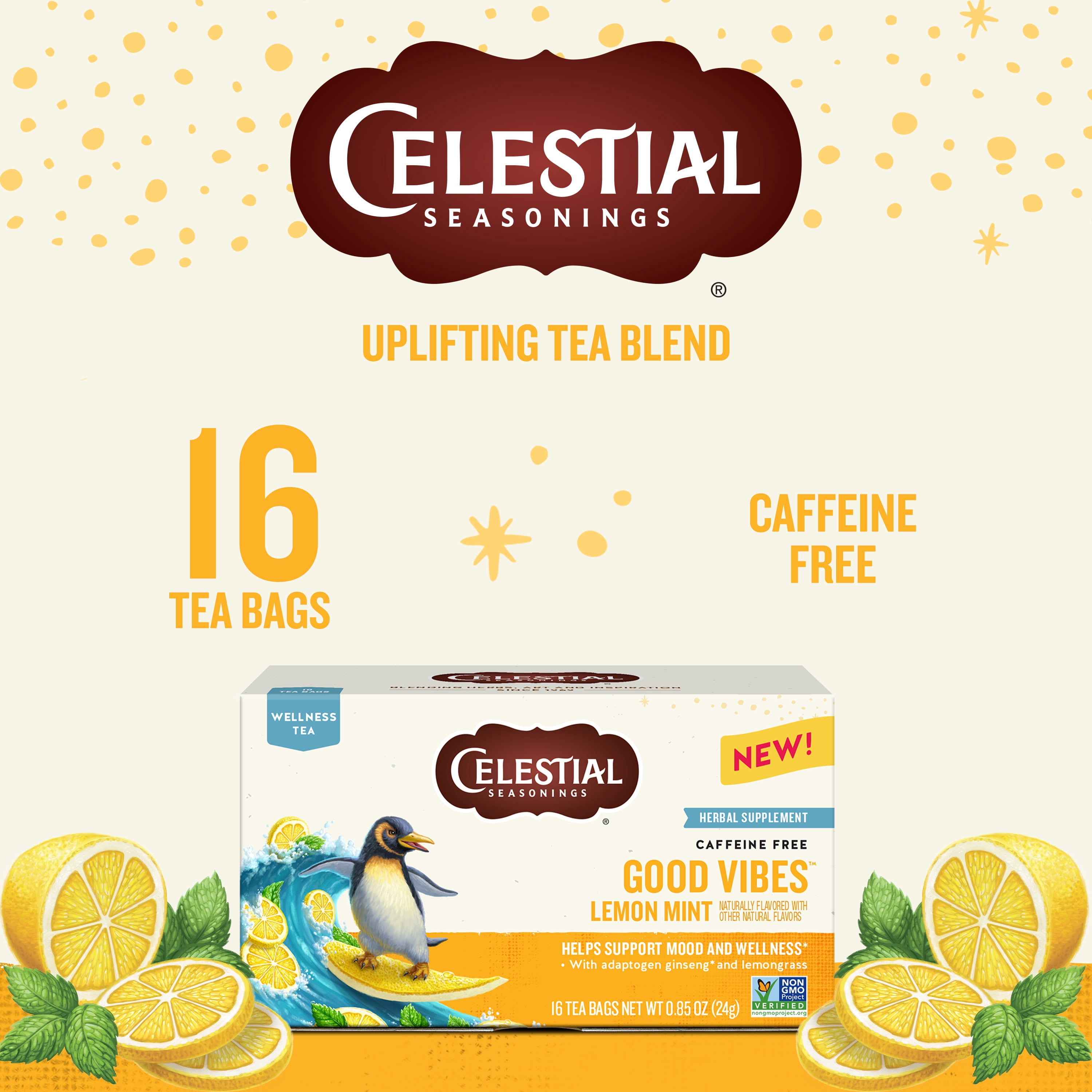 Celestial Seasonings Wellness Good Vibes Lemon Mint Herbal Tea Bags (16 Count)