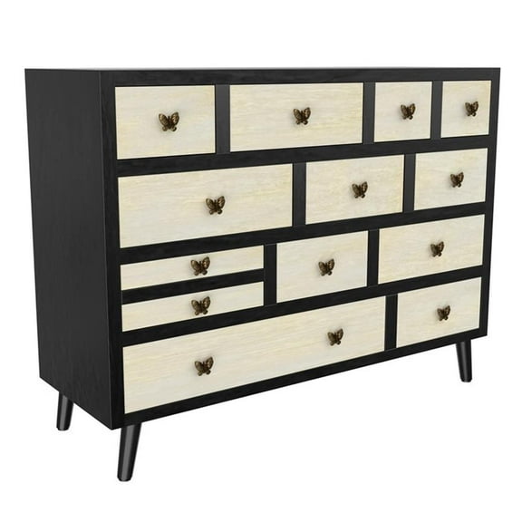 Pemberly Row Modern Ebony and Washed Ivory 13-Drawer Sideboard