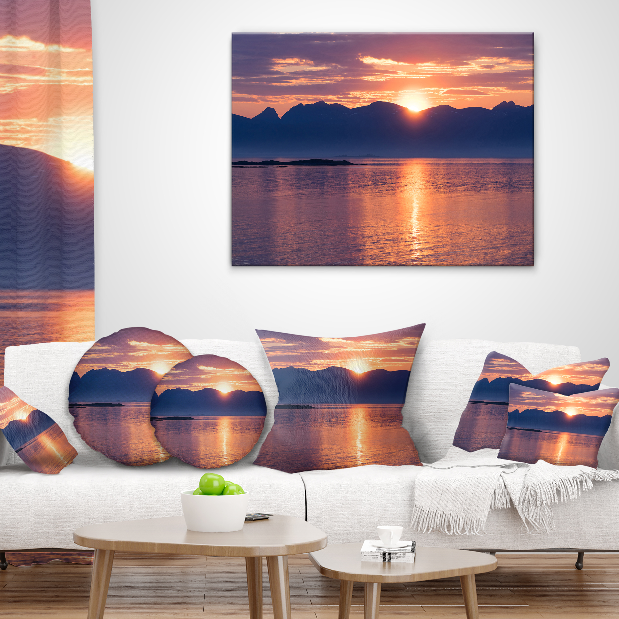 Designart Norwegian Seashore at Sunset - Modern Seascape Throw Pillow - 16x16