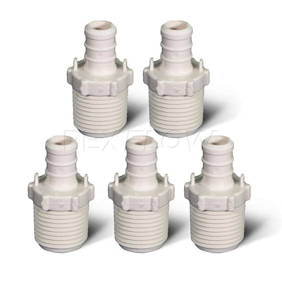 Supply Giant 5-12PPMA Plastic PEX Poly Alloy Adapter Pex x MPT Barb Pipe Fitting 1/2 Inch Pack of 5