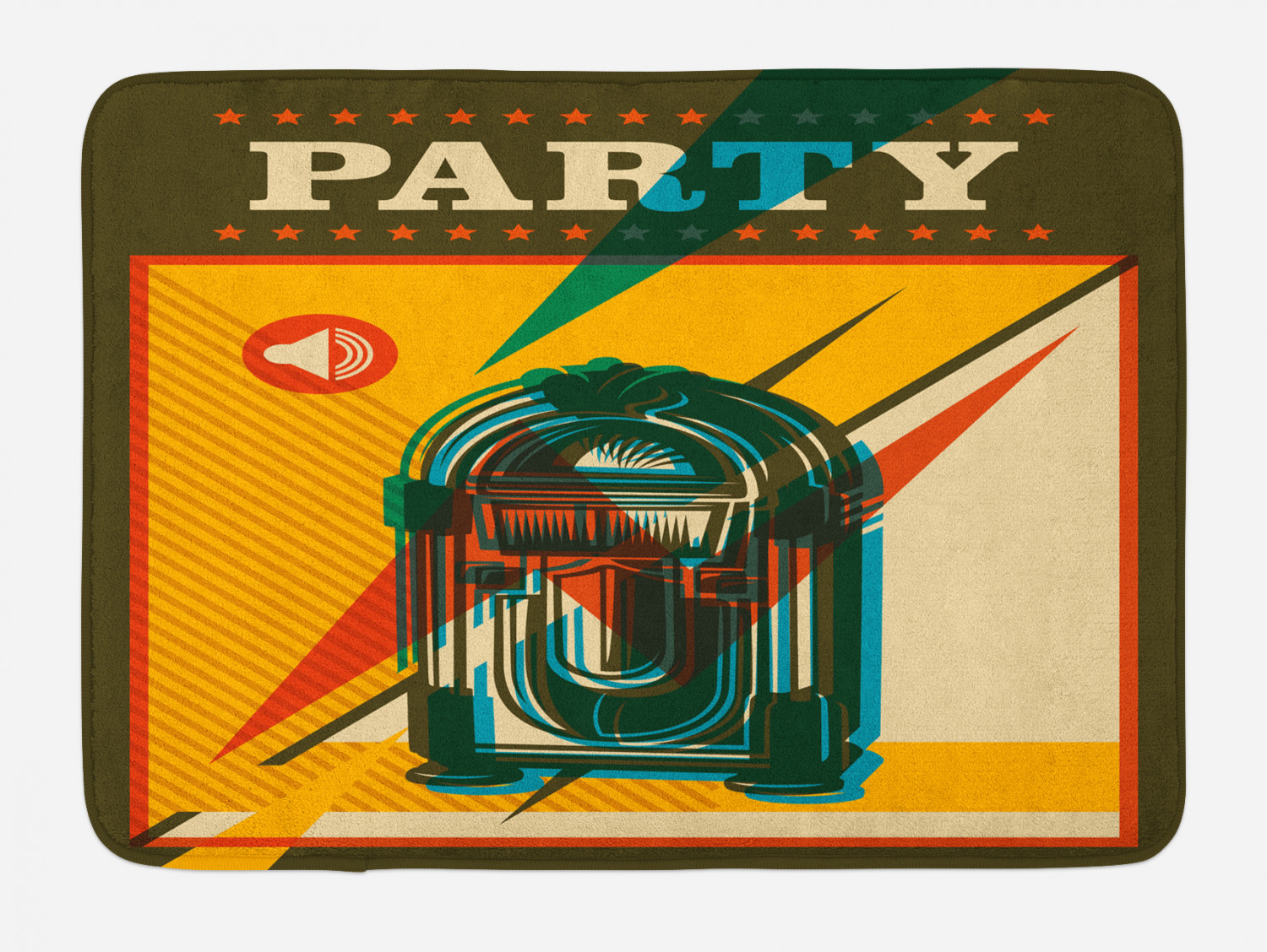 Jukebox Bath Mat, Digital Retro Print Party Themed Old Antique Music