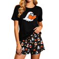 thumbnail image 6 of LIIPEE Womens Halloween Ghost Graphic Pajamas Ladies Short Sleeve Tees And Shorts Holiday Pajama Set, 6 of 6