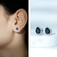 thumbnail image 5 of Rosec Jewels Pear Shaped Black Opal Stud Earrings with Moissanite Halo (5X7 mm), 14K White Gold, 5 of 8