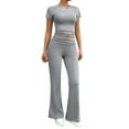 thumbnail image 2 of GZWYHT Sets for Women Long Sleeve Sets for Women Leisure Suit Women's 2 Set Casual Clothing Short Sleeve Cropped Top Flared Pants Sportswear Lounge Sets for Women Track Suits for Women Set Grey XL, 2 of 9