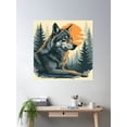 thumbnail image 2 of Retro Wolf Forest Sunset, Wilderness Aesthetic Animal Nature Lover Camping Art For Forestcore & Naturecore Fans" Poster Wall Art, Modern Wall Decor, 30x30 UNFRAMED, 2 of 3