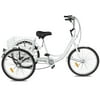 Botrong 24 inch Adult Tricycle 1/7 Speed 3 Wheel Bike Adult Tricycle Trike Cruise Bike Large Size Basket for Recreation Shopping,White