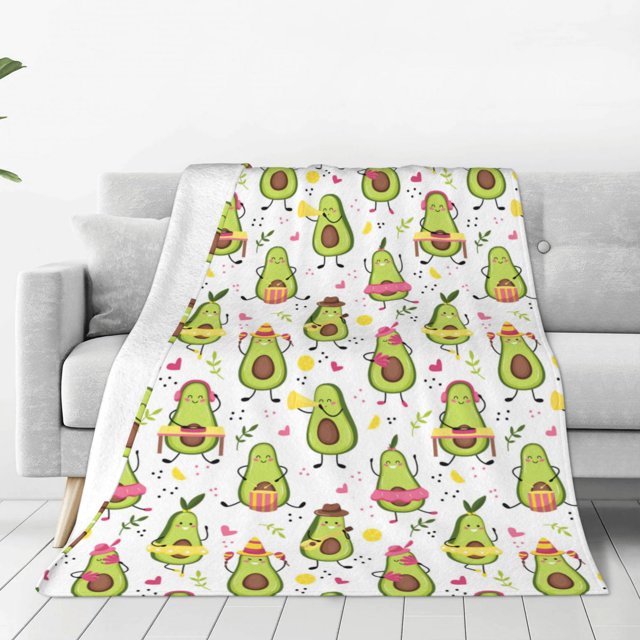 Fotbe Avocado Playing Music Manta de Franela Acolchonada con Estampado, Súper Suave y Esponjosa, Extra Grande para Sofá, Cama, Uso Todo el Año-50"x40"
