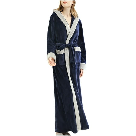 

JeashCHAT Babydoll Lingerie for Women Couples Winter Lengthened Bathrobe Splicing Home Clothes Long Sleeved Robe Coat+Belts