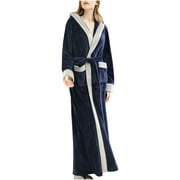Pompotops Couples Winter Lengthened Bathrobe Splicing Home Clothes Long Sleeved Robe Coat+Belts