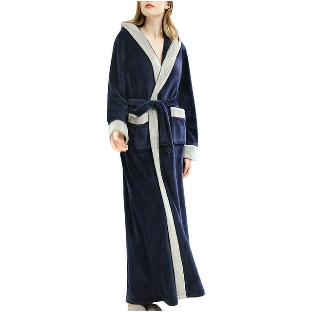 Couples Winter Lengthened Bathrobe Splicing Home Clothes Long Sleeved Robe Coat+Belts