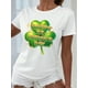 thumbnail image 3 of Playera estampada para mujer, divertida e inspiradora, novedosa, informal, de manga cortaWomen's St. Patrick's Day Casual T-Shirt - White, Polyester, Clover Print, Short Sleeve, Machine WasCamisetas, 3 of 8