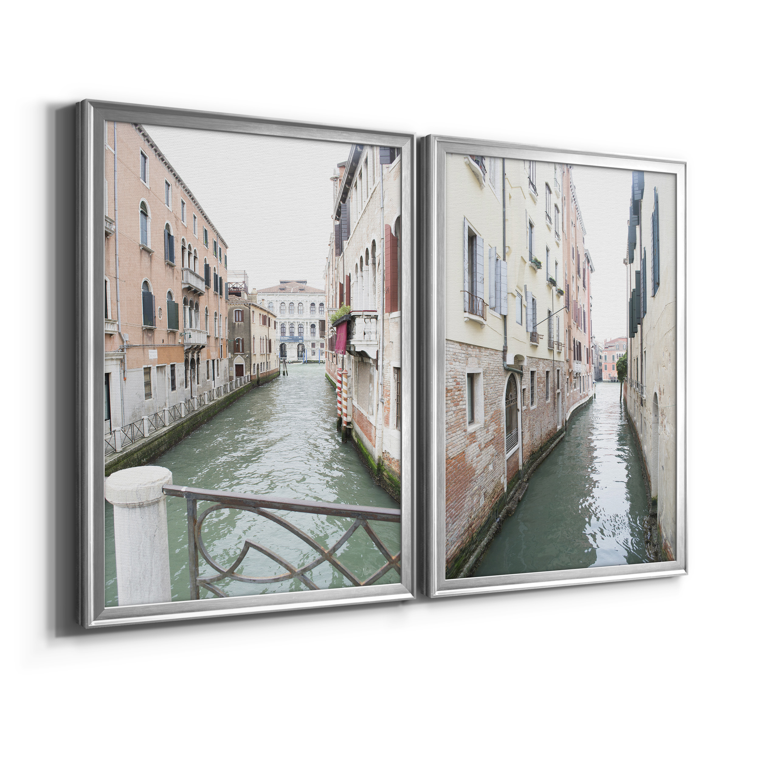 2 Piece Set Venice Canal I Premium Framed Canvas - Ready to Hang - 22.5 x 30.5 Each - Silver Frame