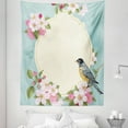 thumbnail image 1 of Spring Tapestry, Vintage Floral Design Pink Apple Blossom Branches and Little Bird Garden, Fabric Wall Hanging Decor for Bedroom Living Room Dorm, 5 Sizes, Seafoam and Multicolor, by Ambesonne, 1 of 1