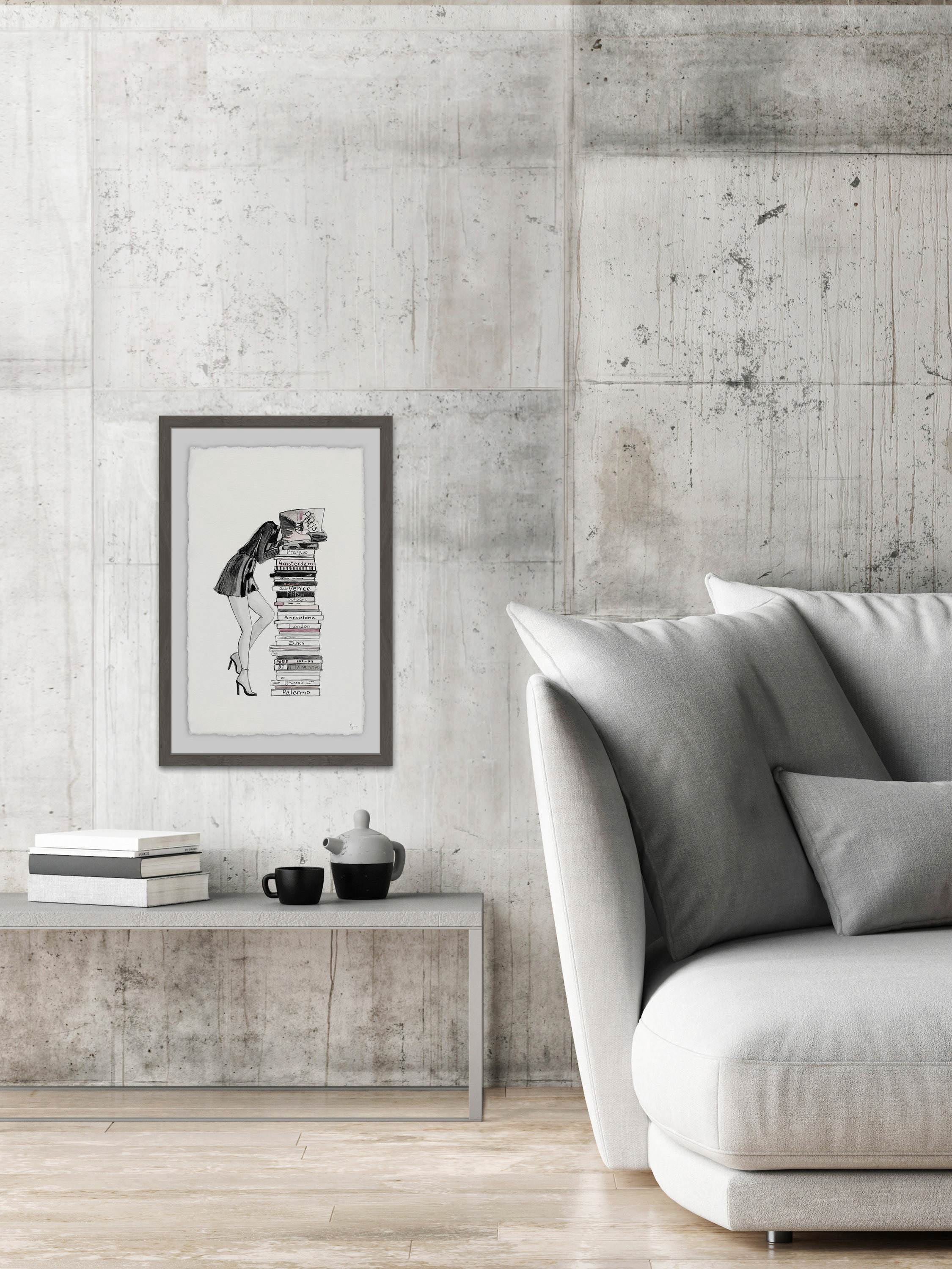 Stack of Books Framed Painting Print