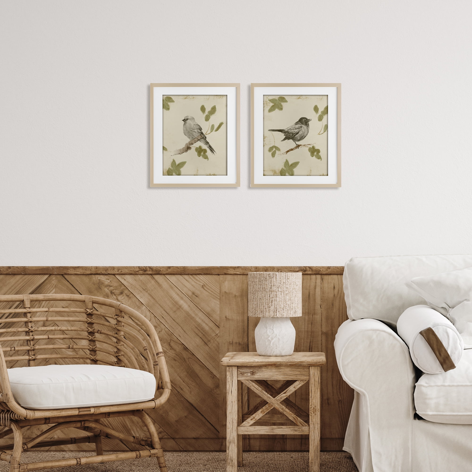Stupell Industries Neutral Bird Scene 2 Piece Birch Framed Print Under Glass Set, design by Lanie Loreth
