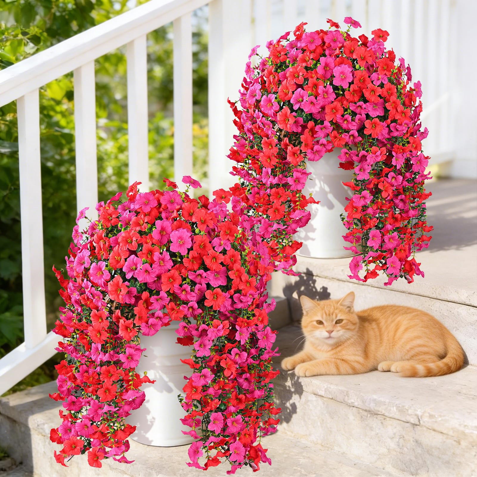 Artificial Flowers for Outdoors, 2 PCS Full UV Resistant Artificial Outdoor Flowers, Large Size Faux Flowers for Outdoor planters Fake Hanging Flowers Plants for Porch, Front Door, Garden