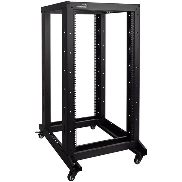 NavePoint 22U 4 Post Server Rack â€“ Open Frame Rack for 19 Inch Equipment, Adjustable Depth 4-Post Network Rack with Casters Wheels, 22U Server Rack 881lbs Capacity, Black