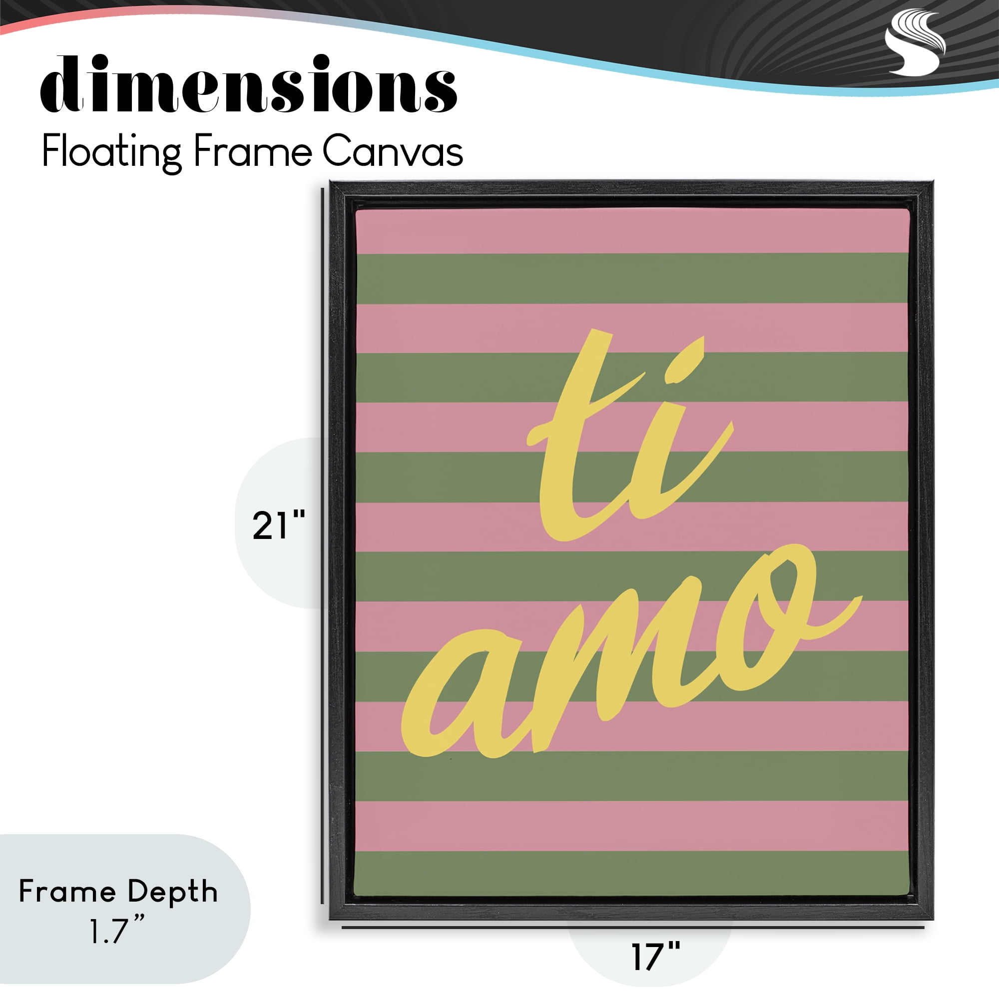 Stupell Industries Ti Amo Pink Green Stripes Black Framed Floater Canvas Wall Art, design by SD Graphics Studio